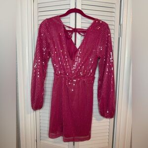 Pink Sequin Long Sleeve Dress